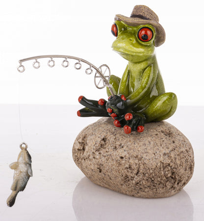 FIGURKA ŻABA WĘDKARZ 14x11x17 żabk na rybach z wędką