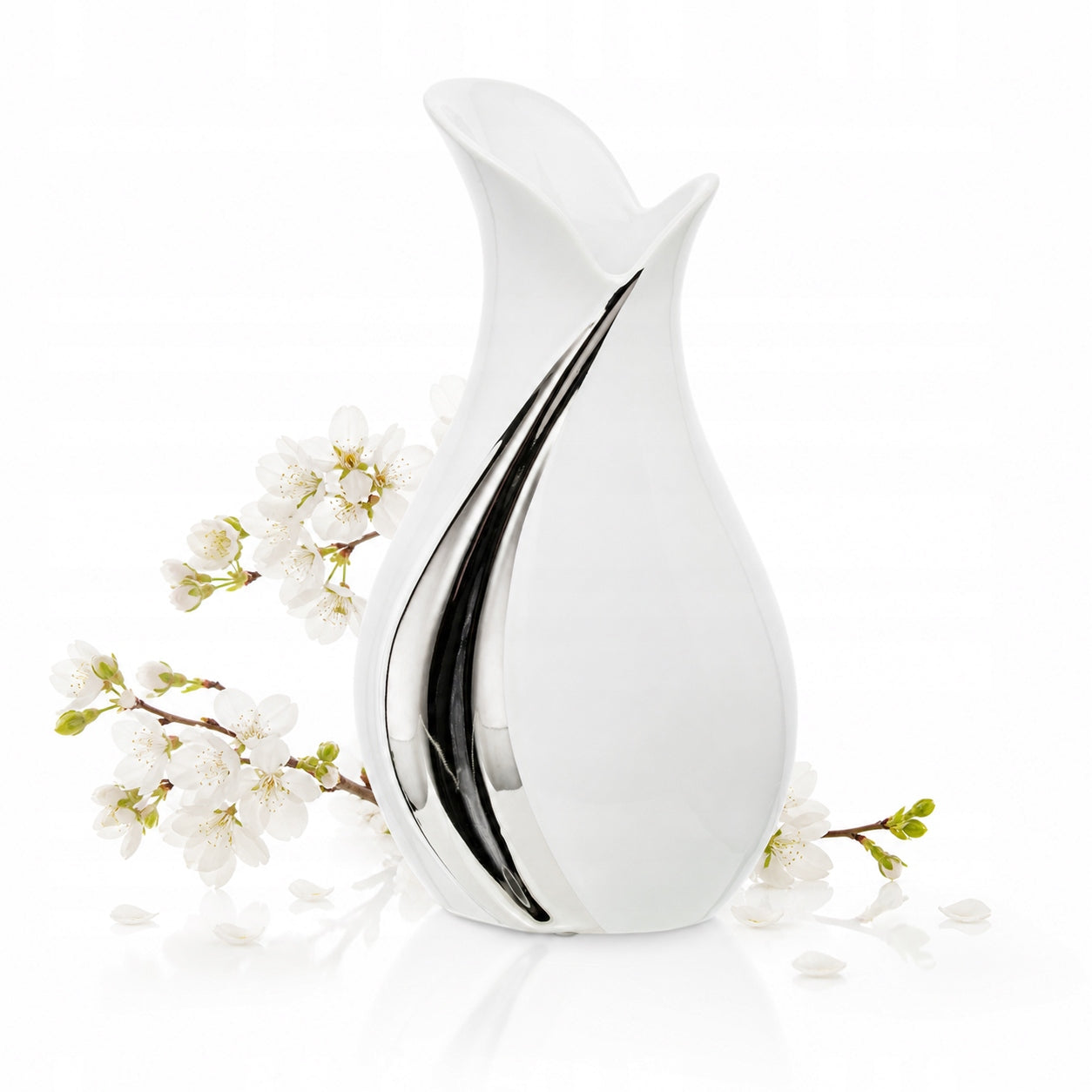 Wazon ceramiczny biało-srebrny 30,5 cm glamour modern biały srebrny