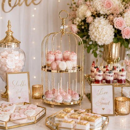 Patera dekoracyjna klatka etażerka glamour złota candybar półka na perfumy