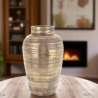 Wazon duży ceramiczny 42 cm złoty brąz cappuccino elegancka dekoracja