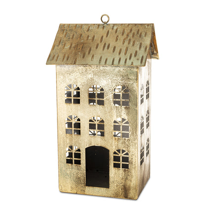 Figurka świąteczna Dekoracja Metalowa Domek złoty 33x18x15