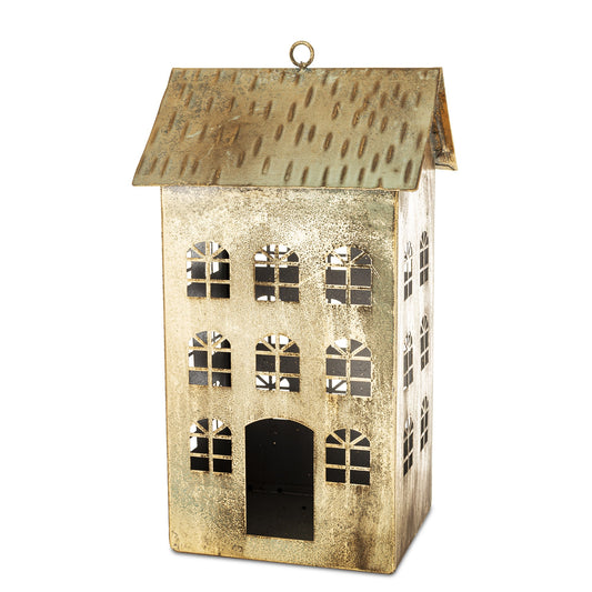 Figurka świąteczna Dekoracja Metalowa Domek złoty 33x18x15
