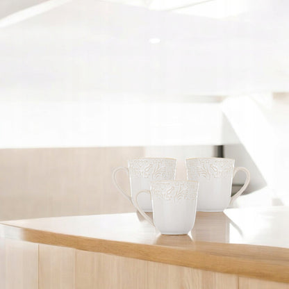 Kubek Sarmatia 400ml kremowy  porcelanowu ecru tłoczony wzór kwiaty