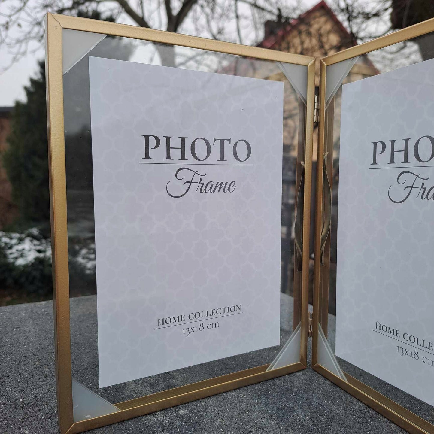 Ramka na Zdjęcie podwójna złota float 10x15 cm na 2 zdjęcia glamour
