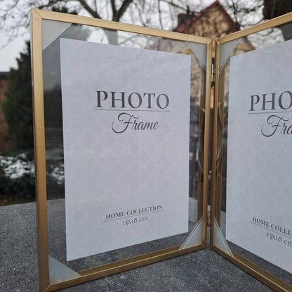Ramka na Zdjęcie podwójna złota float 10x15 cm na 2 zdjęcia glamour