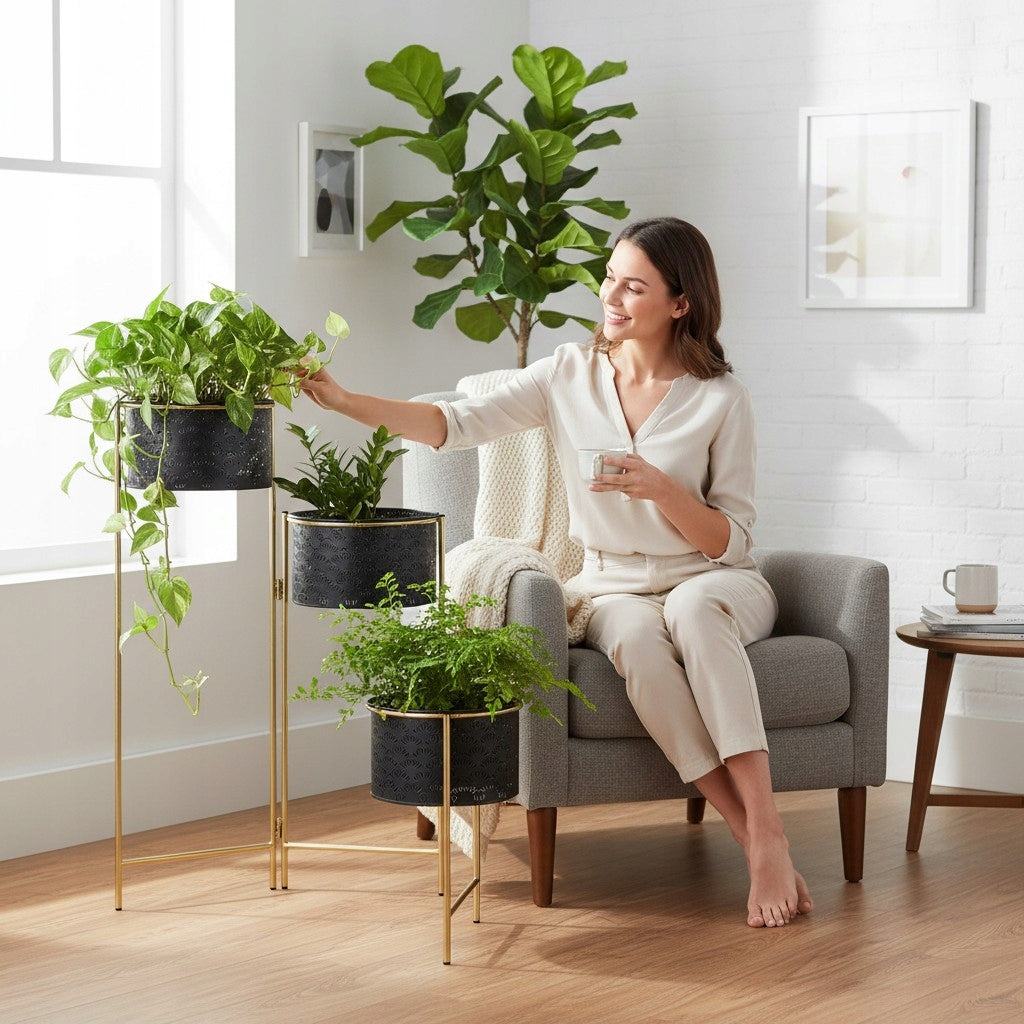 Kwietnik metalowy ażurowy czarny złoty loft glamour 70 cm
