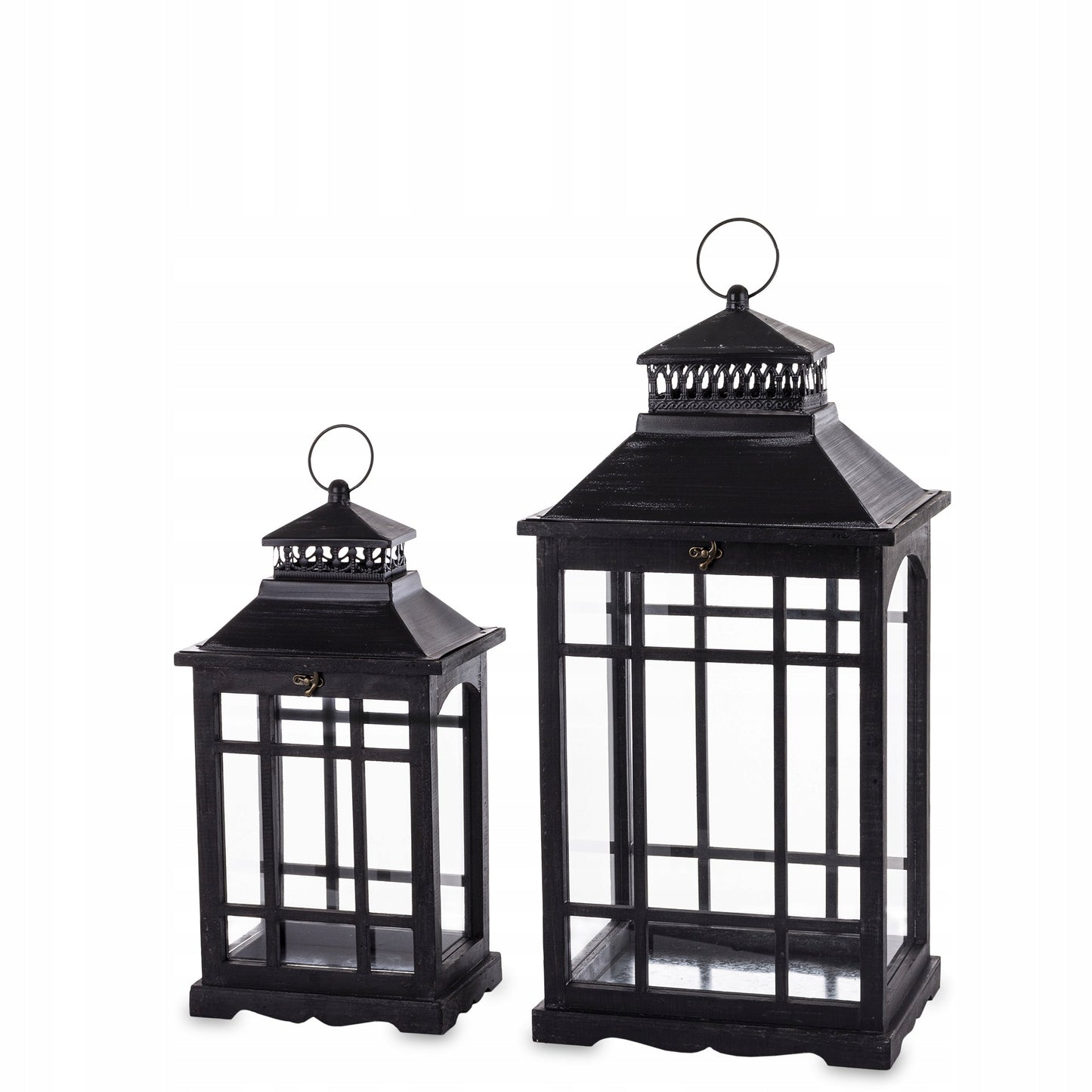 Zestaw 2 szt Lampion Drewniany czarny Latarnie komplet XXL 69cm