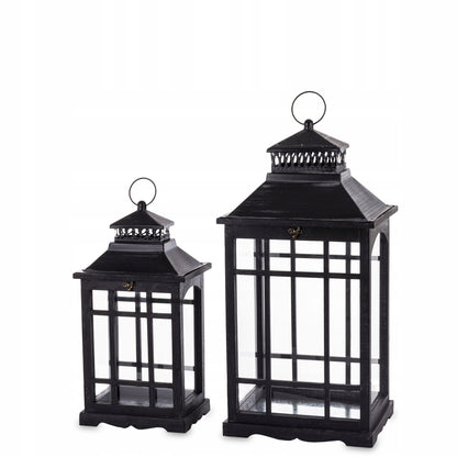 Zestaw 2 szt Lampion Drewniany czarny Latarnie komplet XXL 69cm