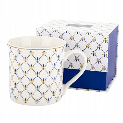 Kubek Porcelanowy w Ozdobnym Pudełku niebieski biały na prezent 380 ml