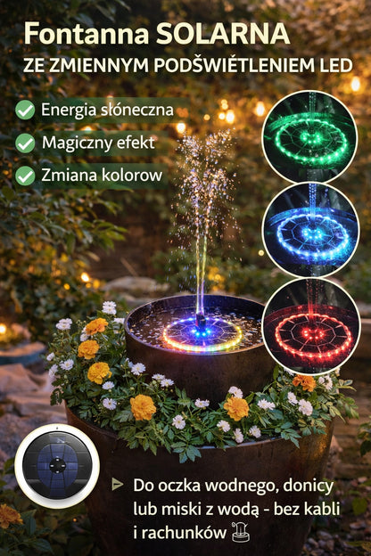 Fontanna solarna z oświetleniem LED