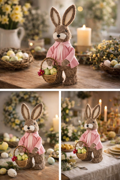 Figurka Wielkanocna Królik z Koszykiem 34 cm Dekoracja Ozdoba Zajączek