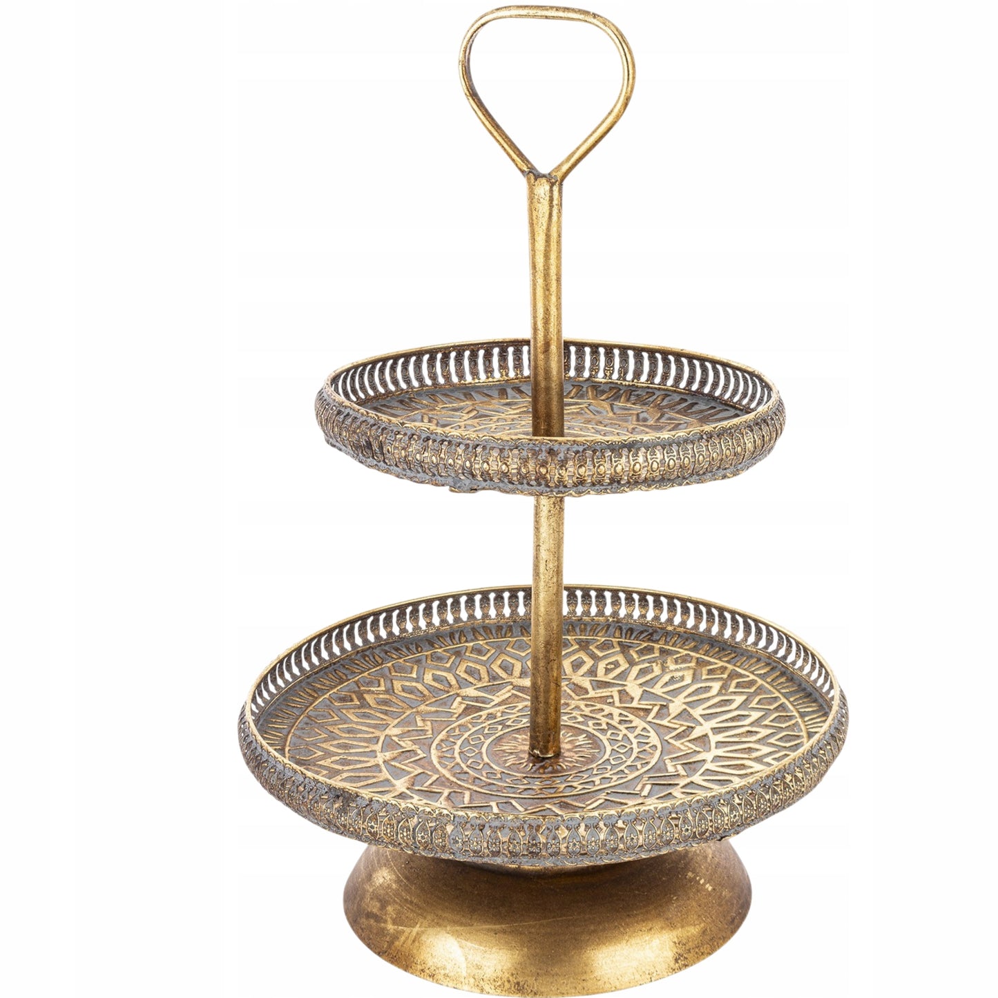 Patera dekoracyjna etażerka taca złota metalowa 55x37 cm