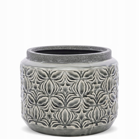 Osłonka ceramiczna 13,5x15,5 cm szara brązowa doniczka