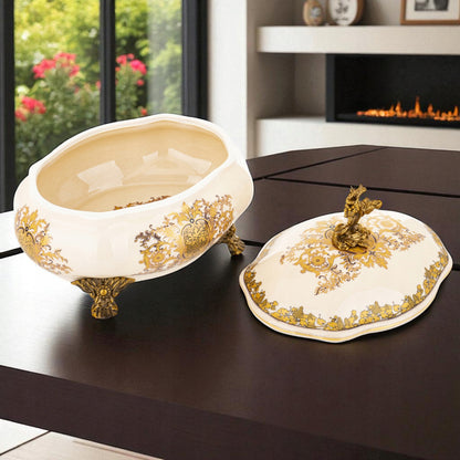 Szkatułka na biżuterię postarzany dekoracja ceramiczny retro złoty pojemnik