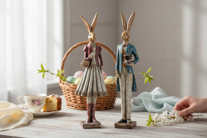 Figurka Królik Dekoracyjny Para Styl Vintage Wielkanoc ozdoba wiosenna 31cm