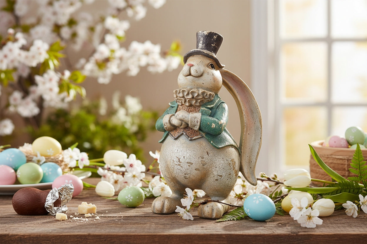 Figurka królik dekoracyjny vintage ozdoba wielkanocna figurka do domu 22cm