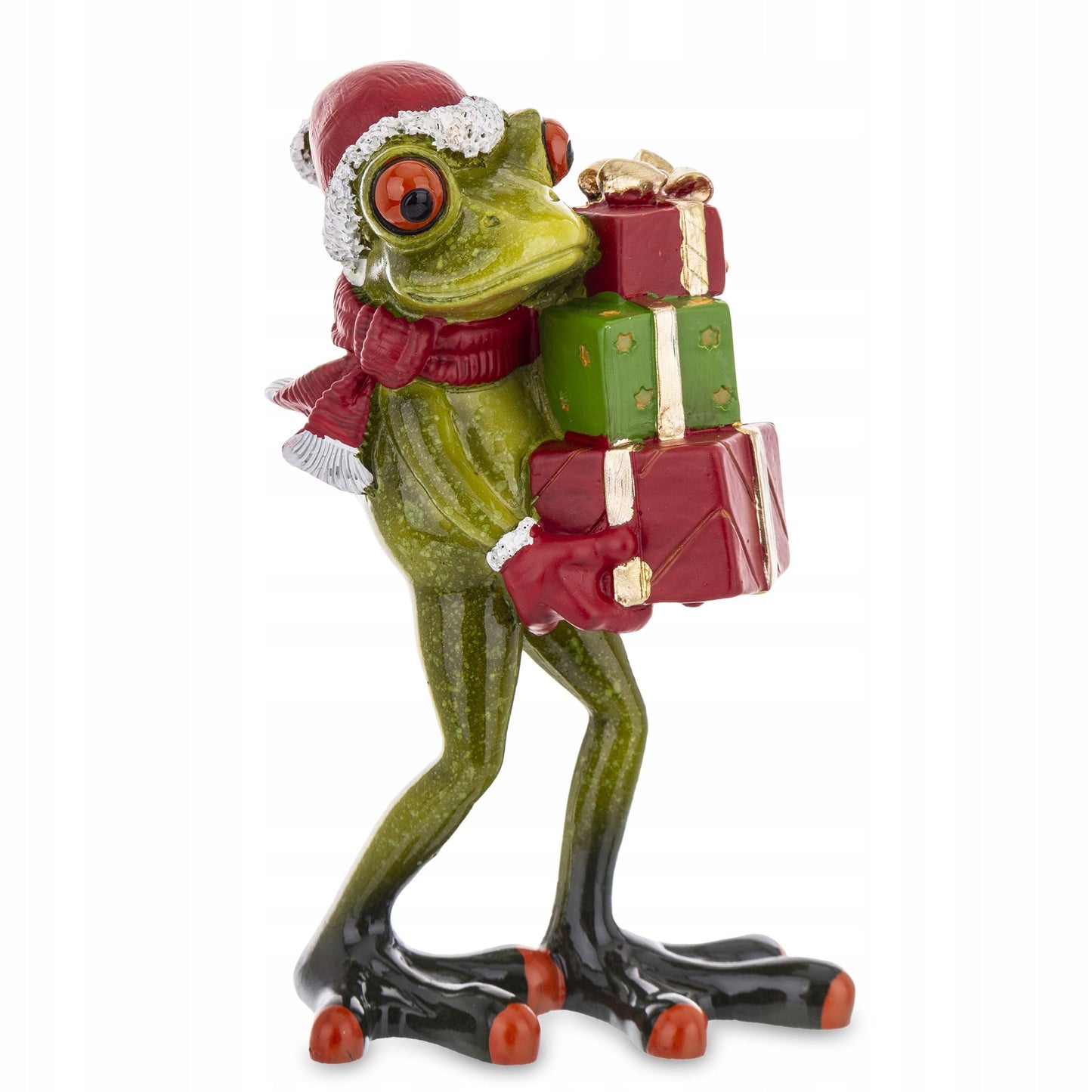 Figurka żabka 14x8x8,5 cm Żaba Św. Mikołaj z prezentami śmeszna mikołajki