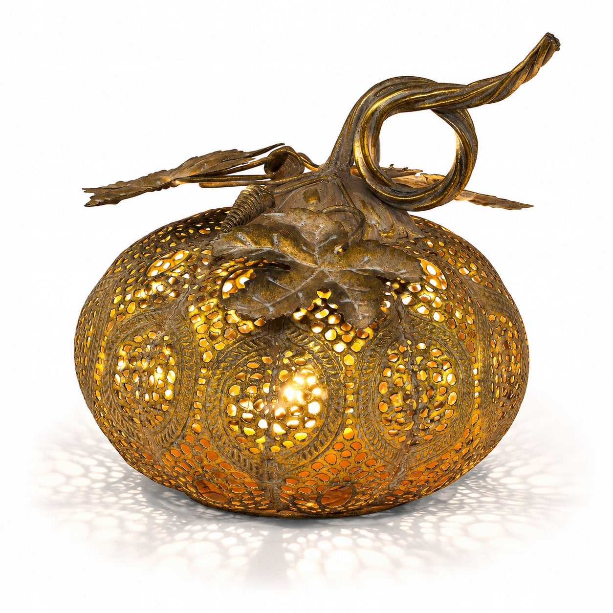 Lampion metalowy Dynia złoty 21cm ażurowa dekoracja jesienna figurka orient
