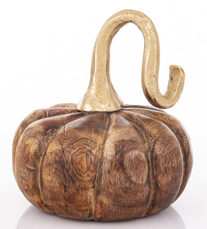Ozdoba jesienna dynia drewniana brązowa 13x12x12 cm