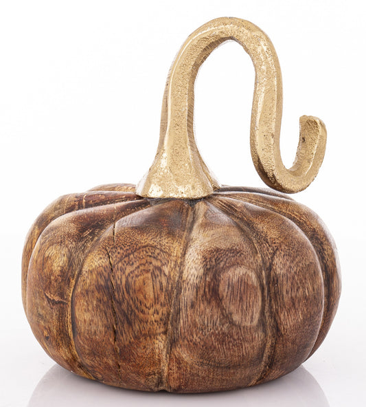 Ozdoba jesienna dynia drewniana brązowa 13x12x12 cm