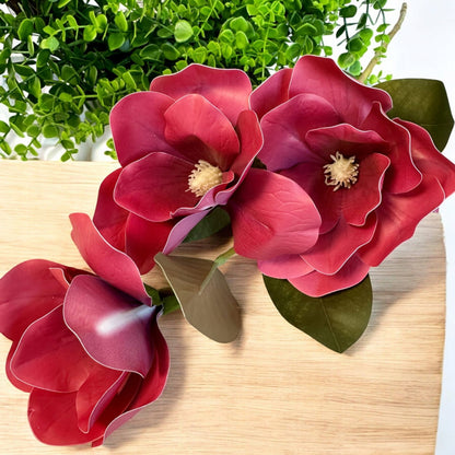 Kwiat Sztuczny 80cm magnolia gałązka dekoracyjna burgundowa