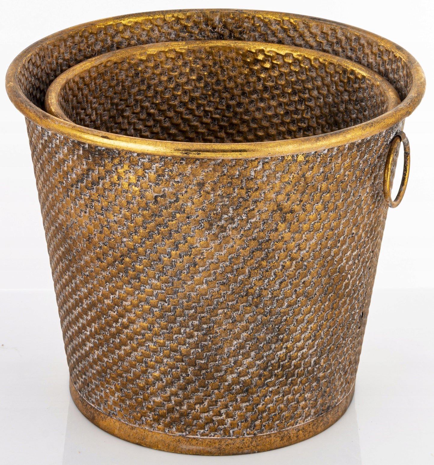 Kpl. 2 szt Osłonka Metalowa z Uchwytami doniczka zestaw złota Vintage Loft