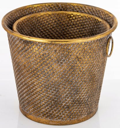 Kpl. 2 szt Osłonka Metalowa z Uchwytami doniczka zestaw złota Vintage Loft