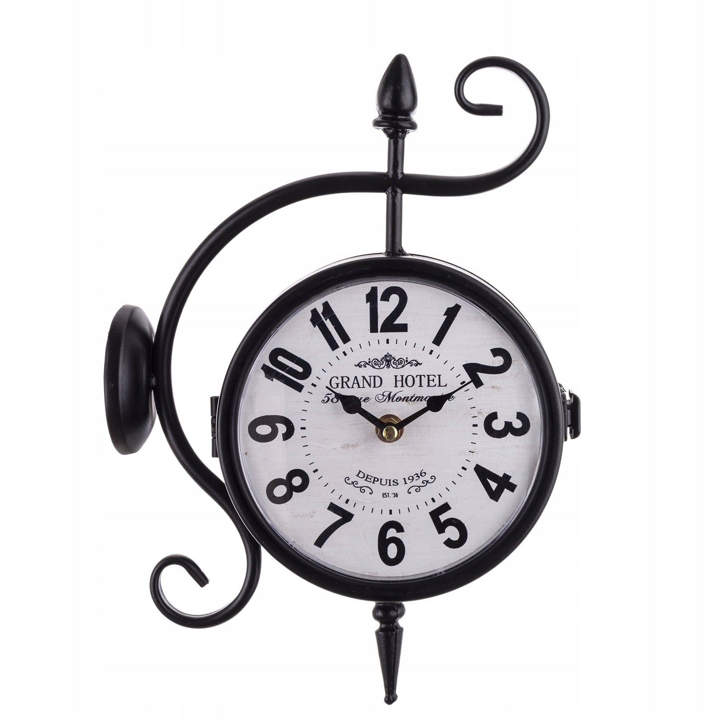 Zegar metalowy dwustronny retro czarno biały 32x22x9 dworcowy czarny loft