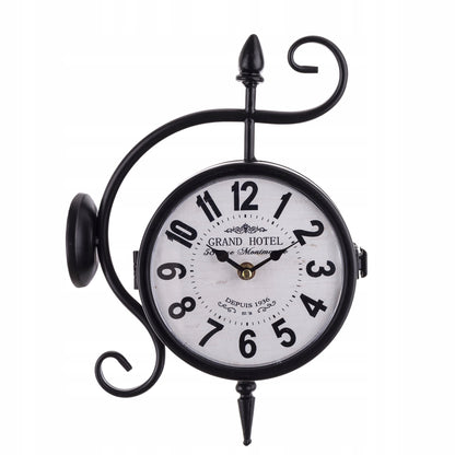 Zegar metalowy dwustronny retro czarno biały 32x22x9 dworcowy czarny loft