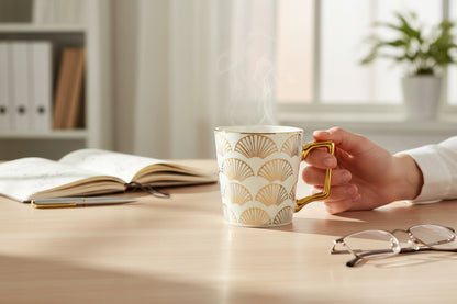 Porcelanowy Kubek elegancki złote ucho 310ml