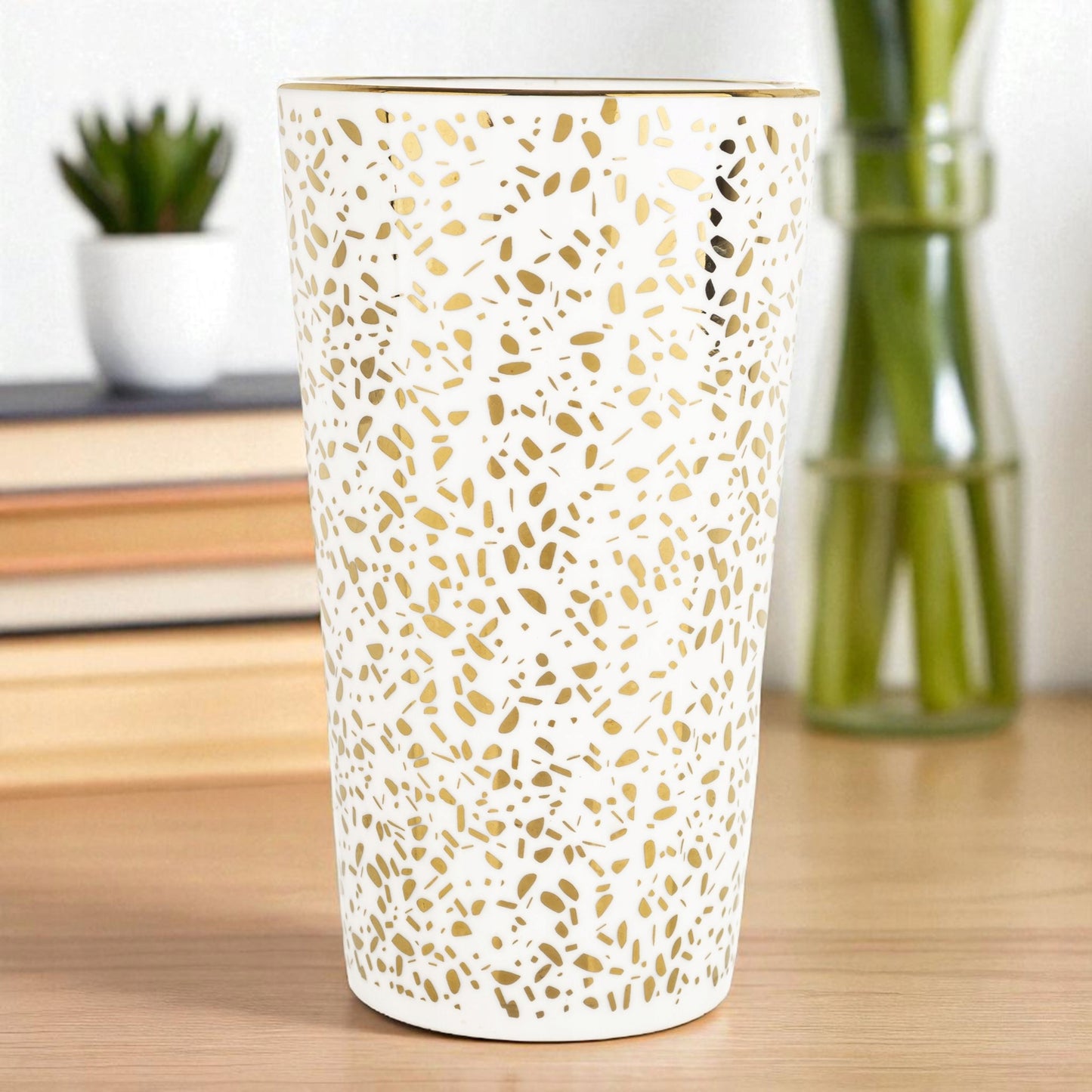 Duży ozdobny Kubek w pudełku na prezent biało złoty porcelanowy 450 ml XXL