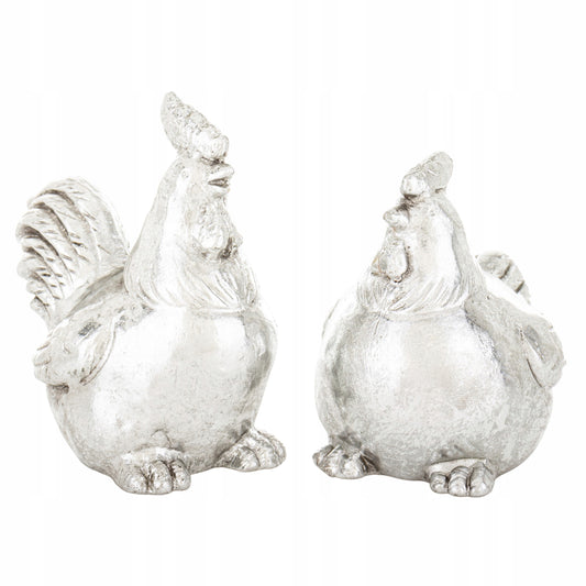 2 szt Figurka wielkanocna kogut i kura 12x7,5x12 srebrna