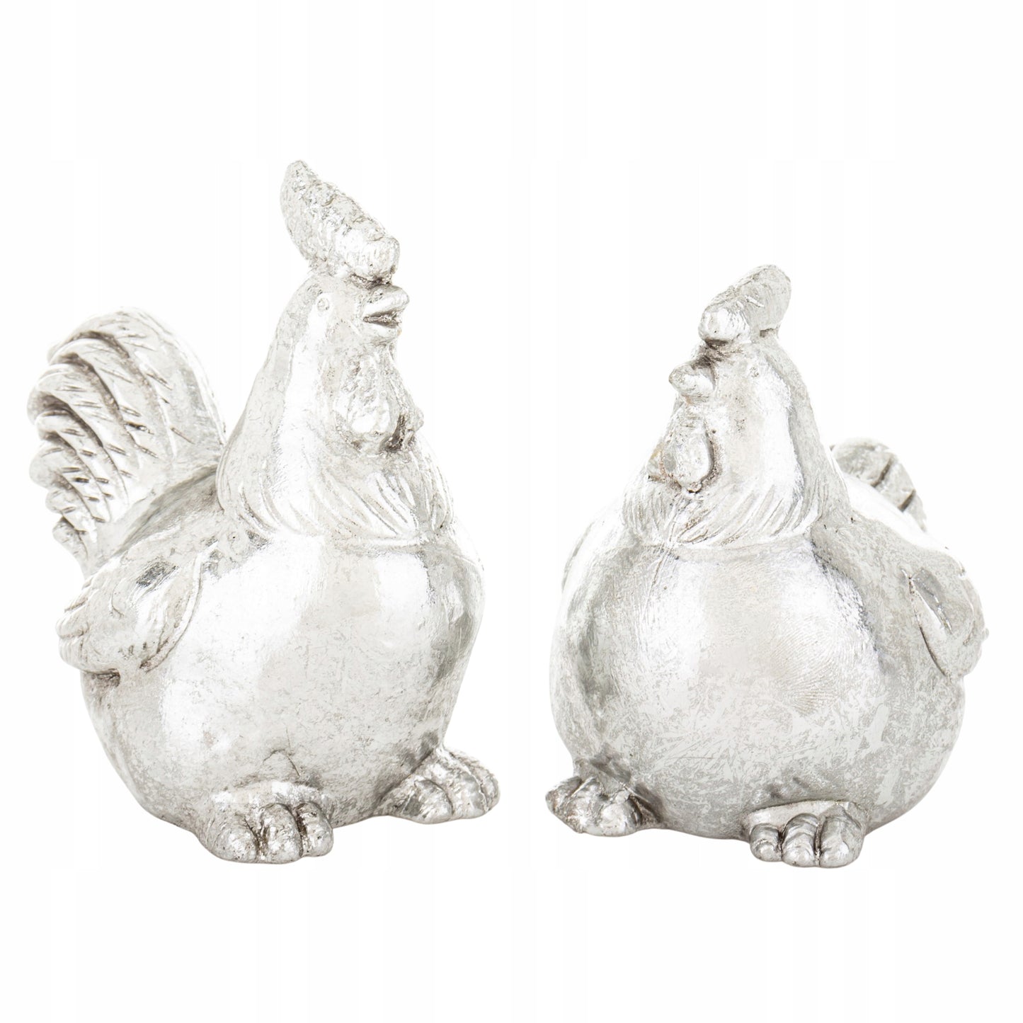 2 szt Figurka wielkanocna kogut i kura 12x7,5x12 srebrna