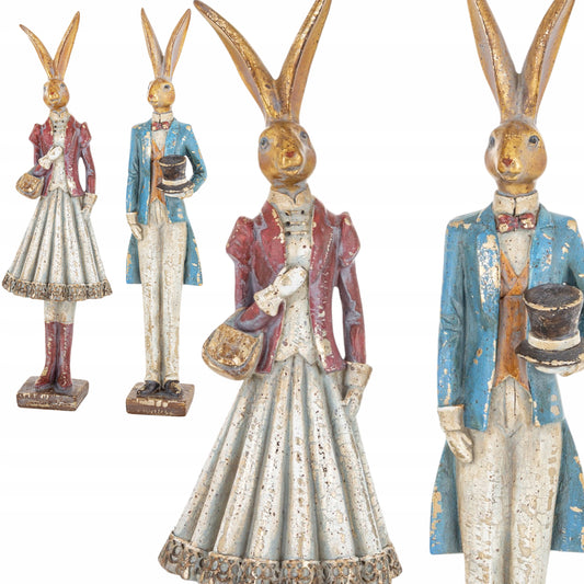 Figurka Królik Dekoracyjny Para Styl Vintage Wielkanoc ozdoba wiosenna 31cm