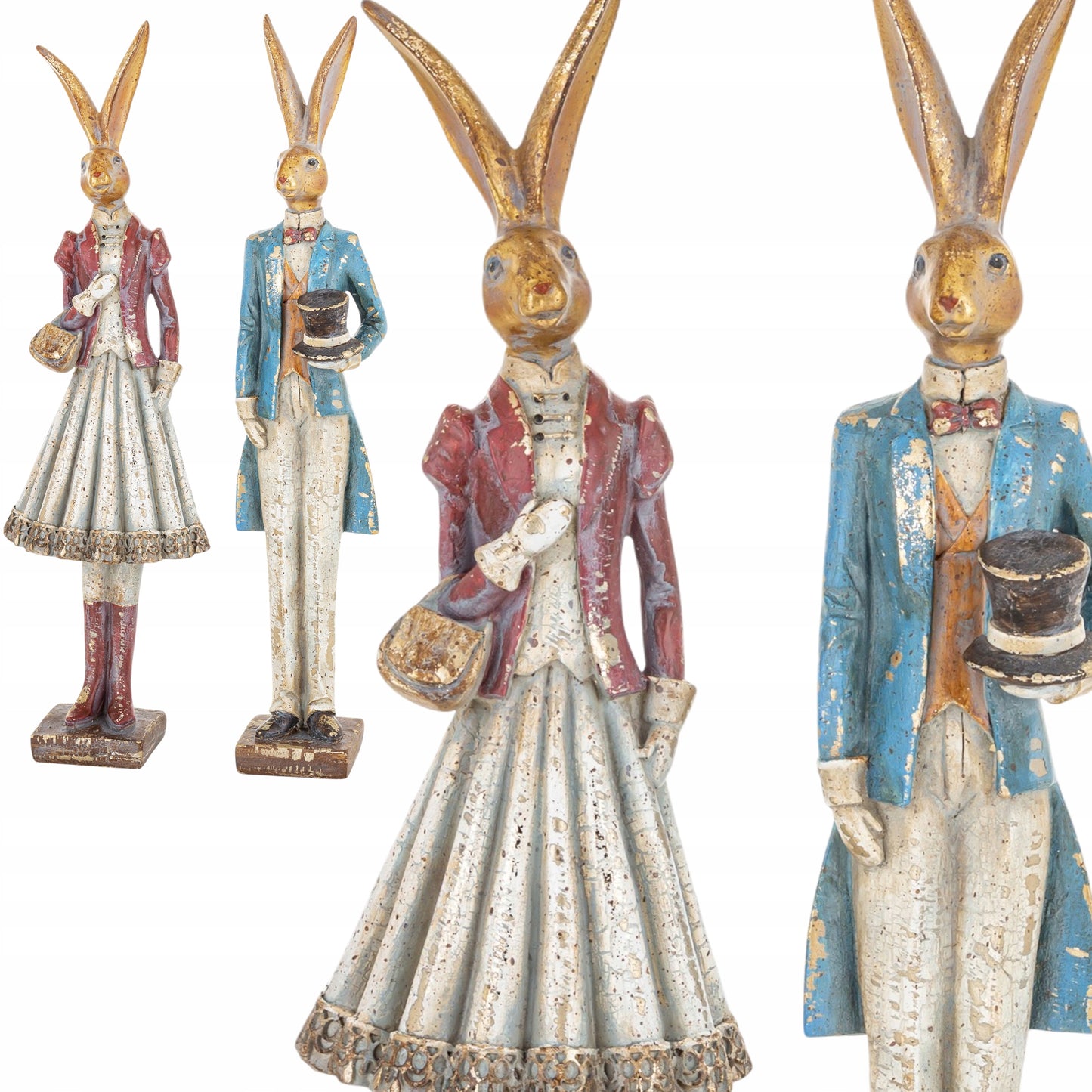 Figurka Królik Dekoracyjny Para Styl Vintage Wielkanoc ozdoba wiosenna 31cm