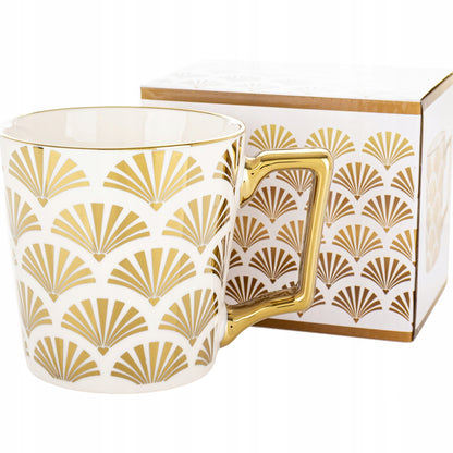 Porcelanowy Kubek elegancki złote ucho 310ml gustowny na prezent