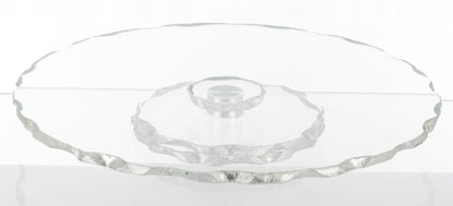 Patera obrotowa szklana na tort glamour taca 33 cm srebrne zdobienia