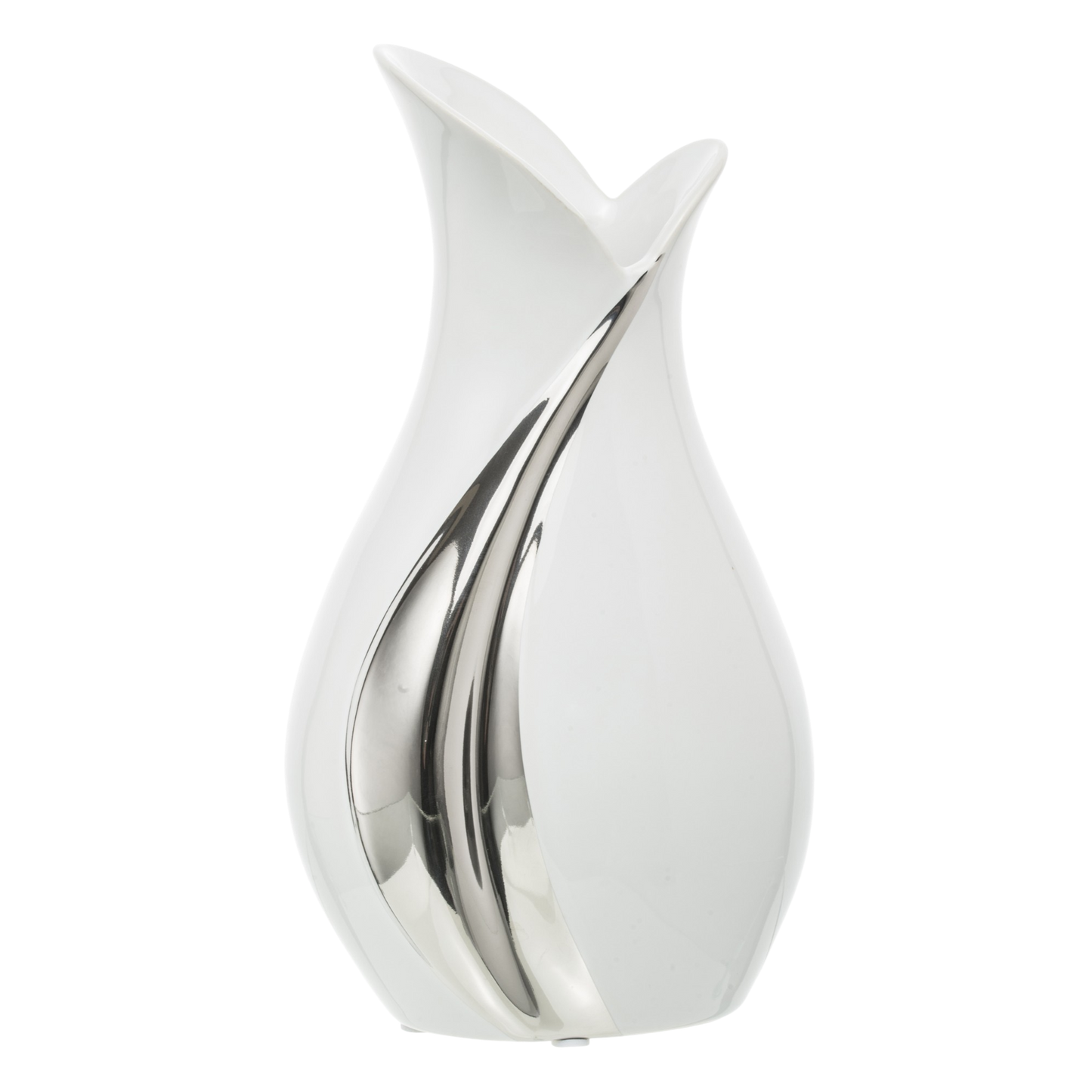 Wazon na kwiaty biały srebrny ceramika 14 x 26cm glamour
