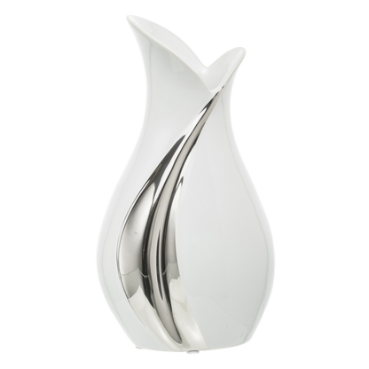 Wazon na kwiaty biały srebrny ceramika 14 x 26cm glamour