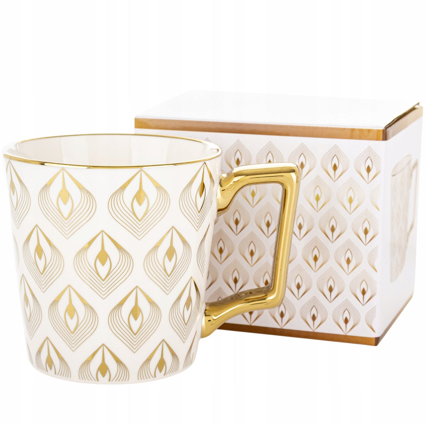 Porcelanowy Kubek elegancki złote ucho 310ml gustowny na prezent