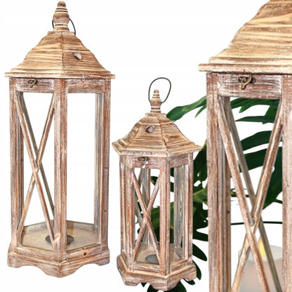 2szt. Lampion Zestaw Lampionów drewnianych 67 i 45 cm XXL duży