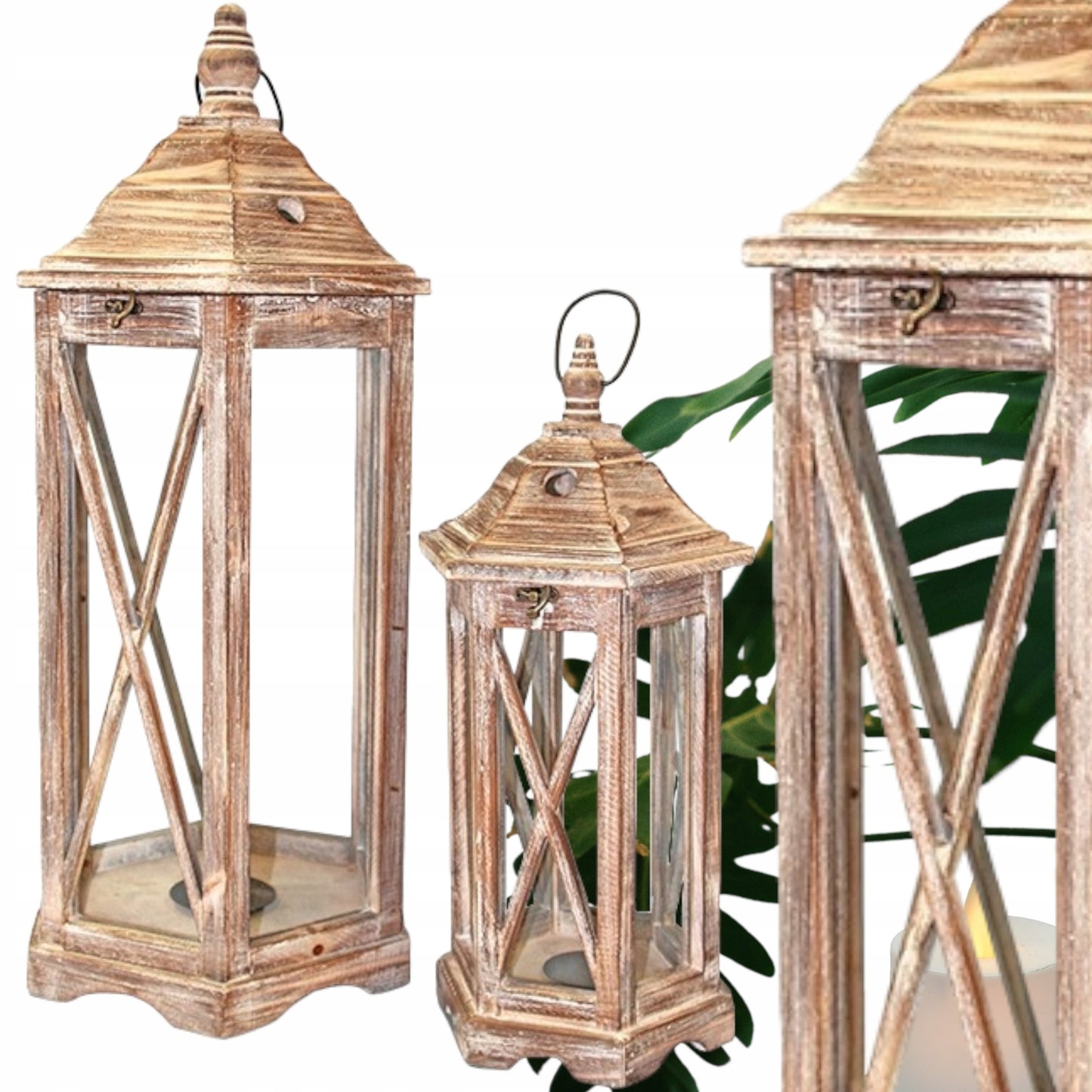 2szt. Lampion Zestaw Lampionów drewnianych 67 i 45 cm XXL duży