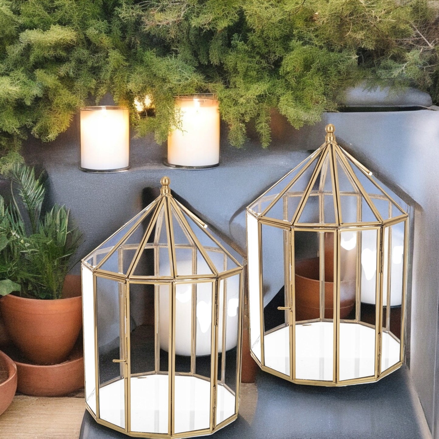 lampion szklarenka kopuła klatka geometryczna mini ogród na sukulenty