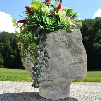 Osłonka betonowa głowa szara doniczka19 cm beton szary
