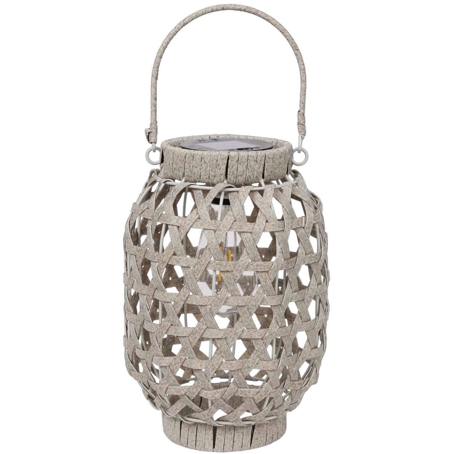 Lampion solarny rattanowy LED wiszący ogrodowy balkonowy 28 cm szary