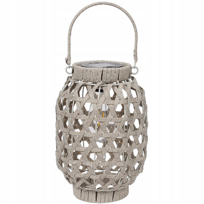 Lampion solarny rattanowy LED wiszący ogrodowy balkonowy 28 cm szary
