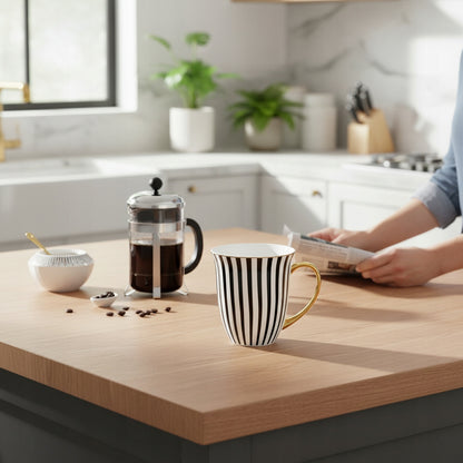 Kubek porcelana ozdobny w paski w pudełku na prezent duży 450 ml