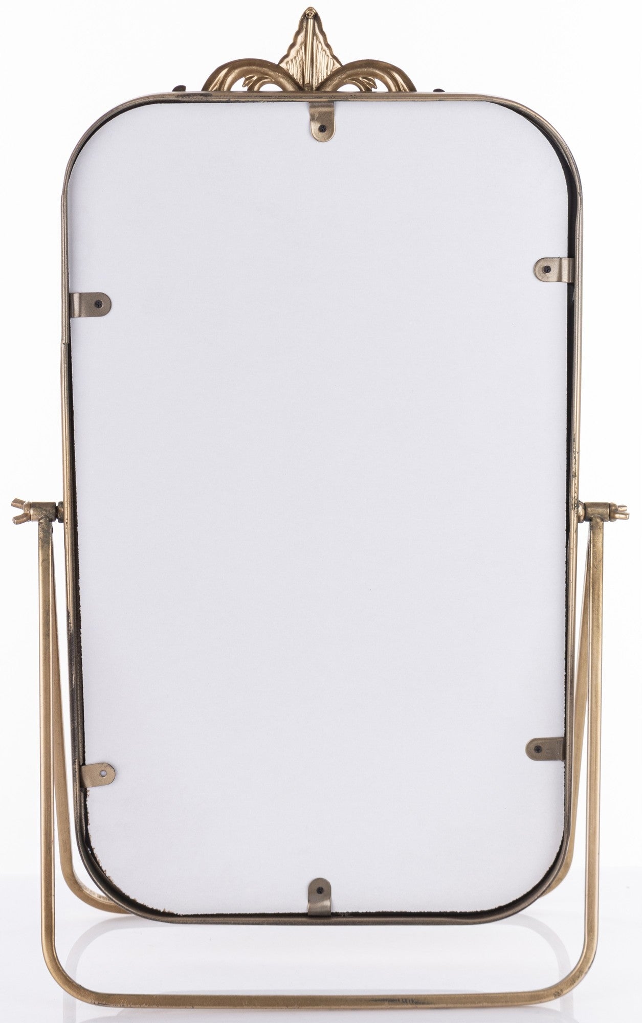 Lustro stojące prostokątne metalowe złote na toaletkę 57 x 37 cm barokowe