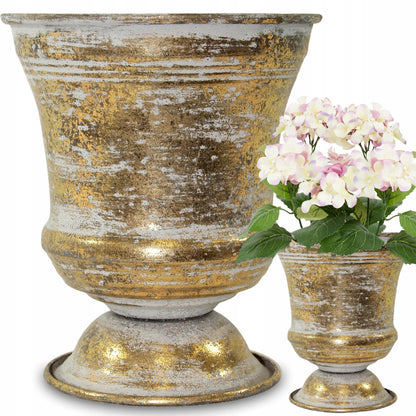 Osłonka na nóżce metalowa 16x13,5 cm złota doniczka wazon