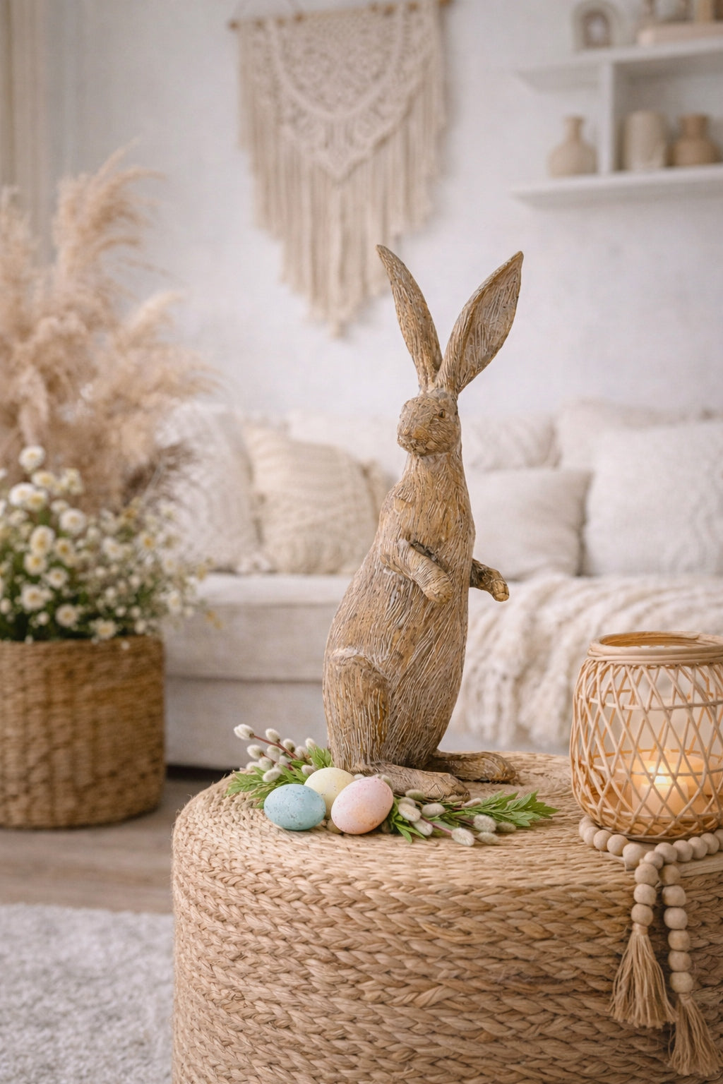 Królik Zając Zajączek boho figurka wielkanocna naturalna dekoracja domu